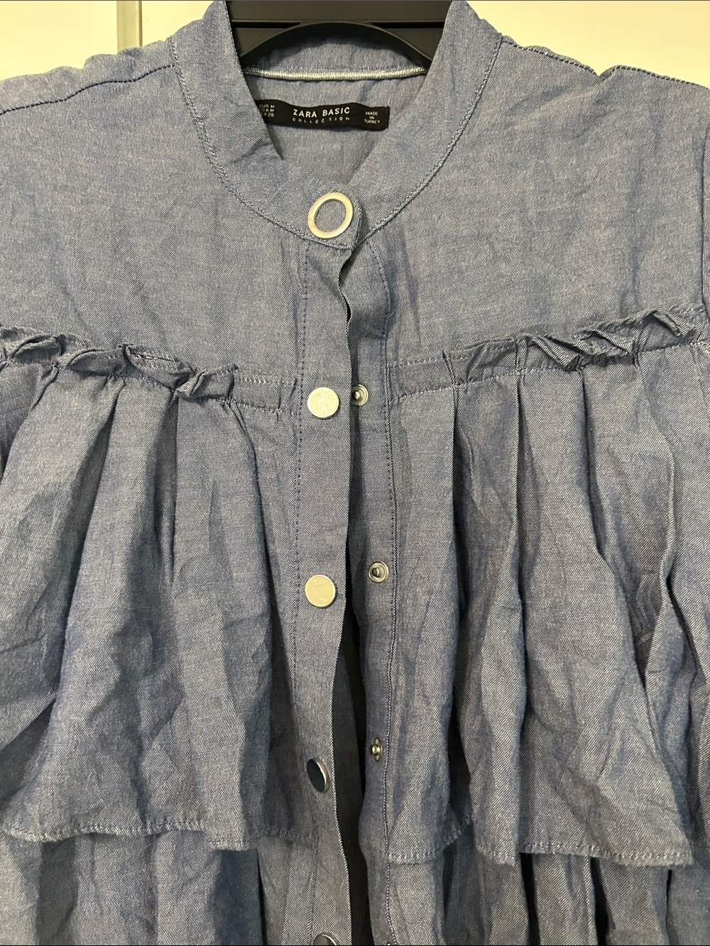 Zara Blue Ruffle Denim-Style Jacket - Picture 2 of 3